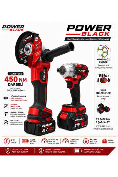POWER BLACK SOMUN SPRAL İKİLİ SET 450 NM 2 KADEMELİ 125 MM ŞARJLI AVUÇ TAŞLAM...