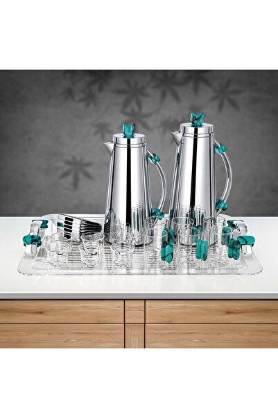 Almarjan 21 Pieces Tea & Coffee Set, Silver & Marble