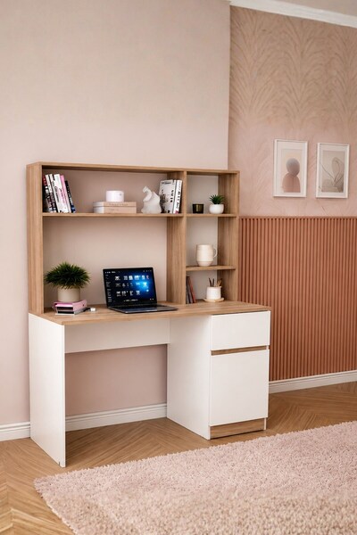 Rudu Asel Çalışma Bilgisayar Masası 104x51x150 cm Raflı 1 Çekmeceli 1 Kapaklı...