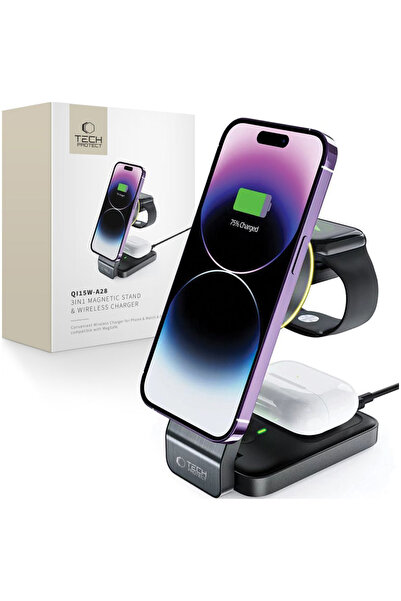 Tech-Protect Încărcător wireless pentru Magsafe iPhone 12 13 14 3 în 1 Qi 15W