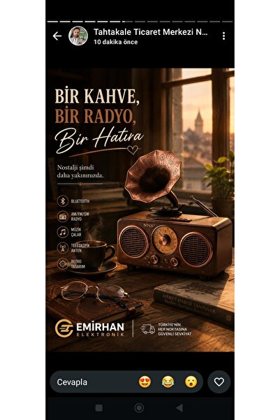 Nostaljik radyo güneş enerjili gramafonlu