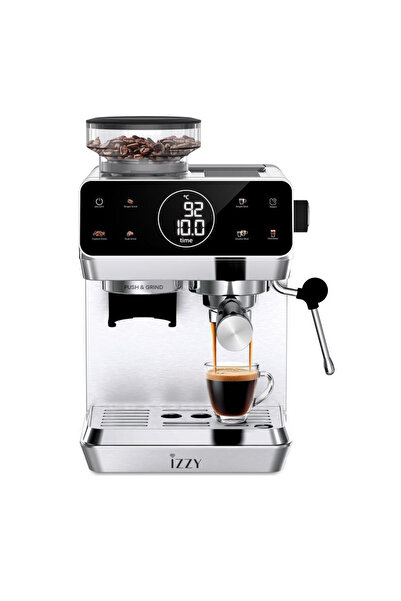 izzy Αυτόματη Μηχανή Εσπρέσο 1500W 20bar Πίεση με Μύλο Άλεσης Μαύρο IZ-6029