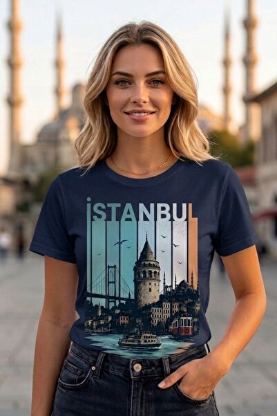 Baran Işık تي شيرت عتيق الطراز مطبوع عليه برج غلاطة في اسطنبول للجنسين - تي ش...