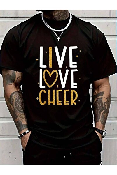 LİNA06 تي شيرت صيفي أسود 100% قطن للنساء والفتيات والرجال، بتصميم Live Love C...