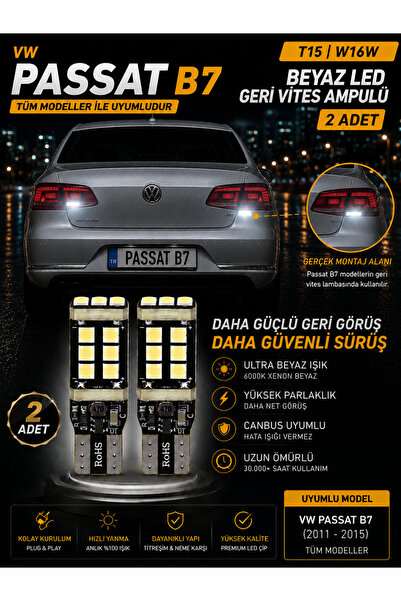 DuoLight VW Passat B7 (2011-2015) Uyumlu T15 W16W Beyaz LED Geri Vites Ampulü...
