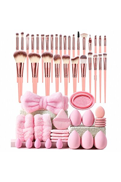 Arabest Pink Premium Makeup Brush Set with Beauty Sponges, Puffs, Headband, W...