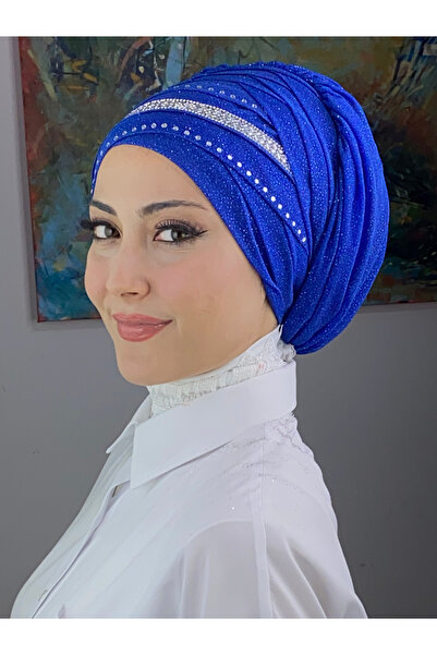 MY UKİYO STORE Tesettür Kristal Taş Baskı Şeritli Abiye Bone Şal