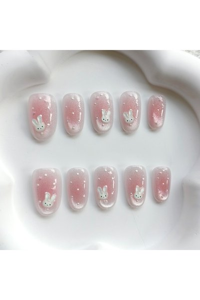 Choice1 Style 1-S 10Pcs Cute 3D Polka Dot Bunny New Cat Eye Nail Art Short Al...
