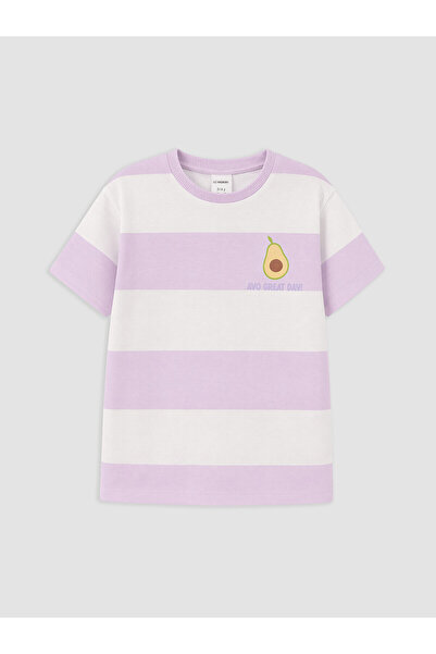 LC Waikiki Original Oval Collar Striped Printed Girls' T-Shirt