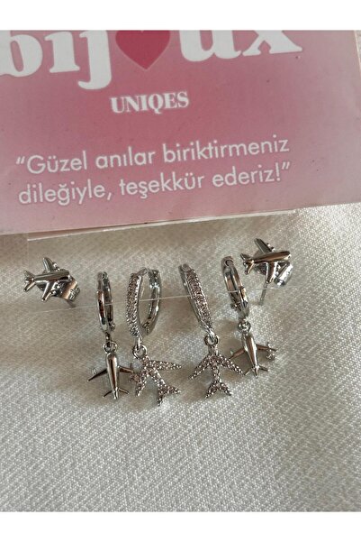 bijoux uniques 3 Pairs of Aircraft Figured Steel Women's Earrings