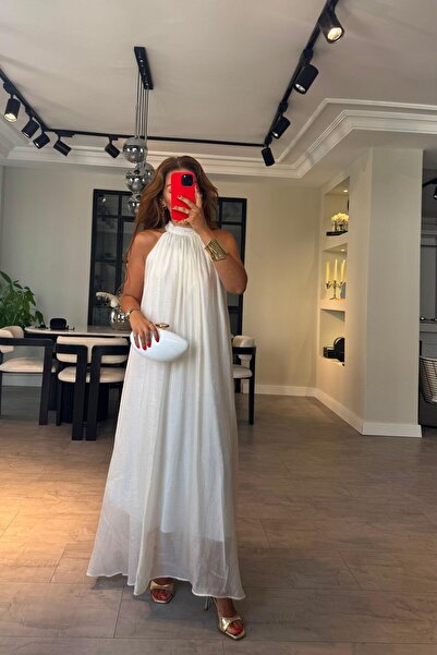 ELMASSTİL HALTER YAKA DANTEL DETAYLI ELBİSE/3438