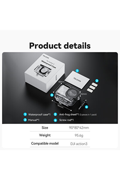 Choice For DJI Action 3 4 TELESIN 45M Waterproof Case for DJI OSMO Action 3 4...
