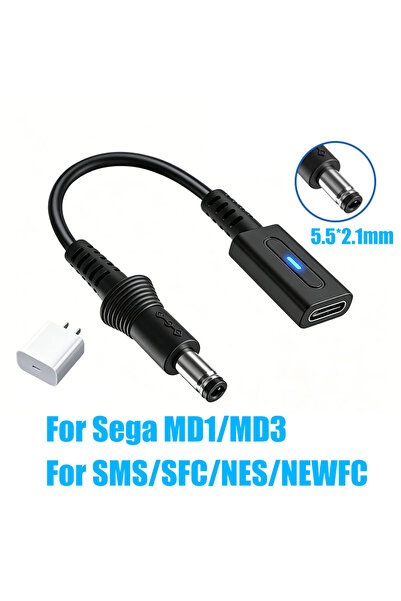 Choice محول شحن أسود لوحدة تحكم سيجا MD1 MD3 SMS، كابل تحويل USB C بقوة 45 وا...