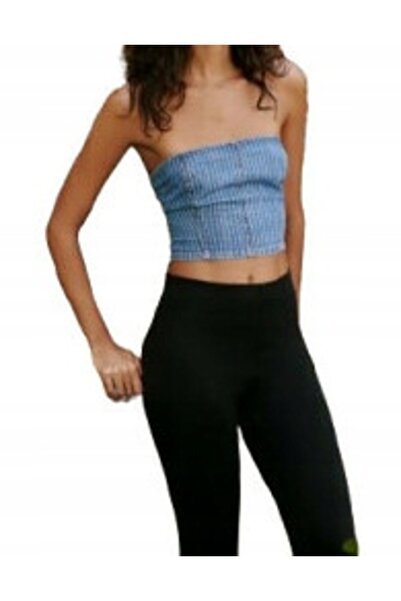 NO BRAND Top din denim de bumbac, albastru cielului, mulat, cu dungi albe, cu...