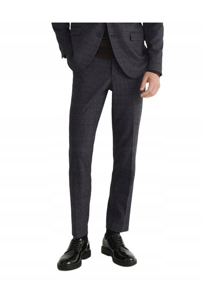 NO BRAND Pantaloni bleumarin cu bordură în carouri, croială slim, clasici, 54