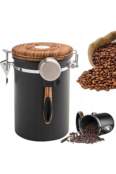 NO BRAND Set de recipiente metalice pentru cafea, ceai, zahăr, sare, negru, 1.8L
