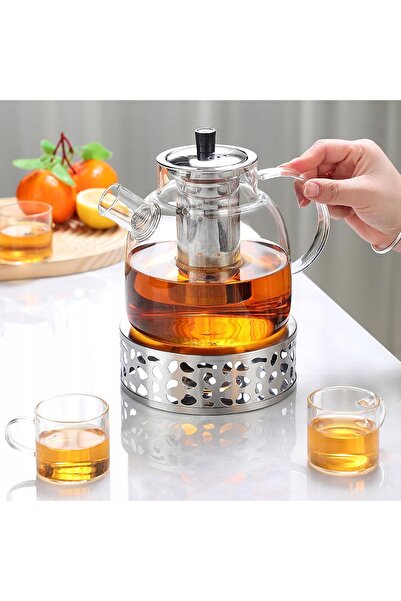 NO BRAND Ceainic de sticlă de 1.8L cu încălzitor și infuzor, elegant și clasic