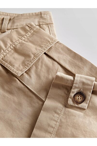 NO BRAND Pantaloni din bumbac bej, croială largă dreaptă, cu buzunare, Reserv...