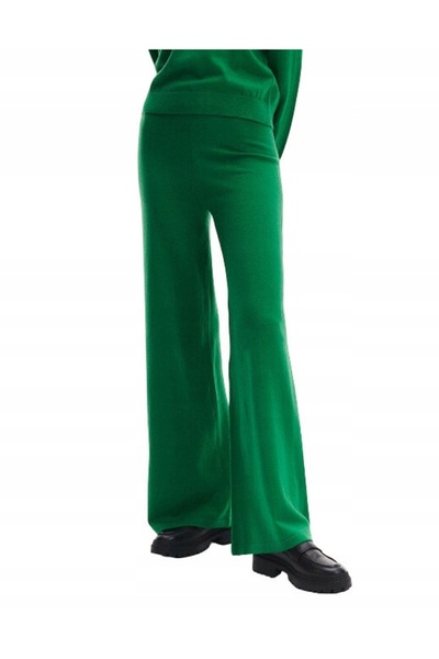 NO BRAND Pantaloni tricotati ZIELONE cu lână, talie înaltă, betelie elastică,...