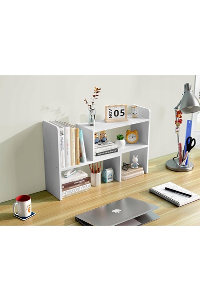 NO BRAND Organizator de birou reglabil, din lemn, alb, 44–83X17X42 cm