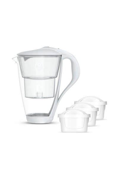 Dafi Carafa filtrantă din sticlă CRYSTAL albă 2L + 3x Filtru UNIMAX