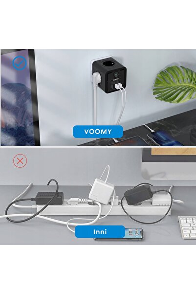 NO BRAND Voomy prelungitor cu 4 prize - 4x EU, 3x USB-A, 4000W, întrerupător ...