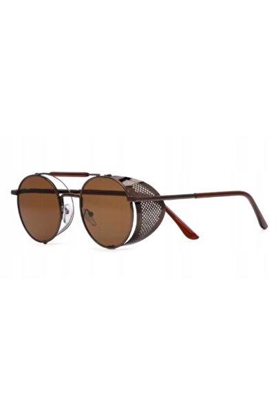 NO BRAND Ochelari de soare unisex rotunzi metalici retro UV400 maro