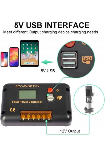 NO BRAND Regulator de încărcare solar inteligent 30A 12V 24V cu port USB