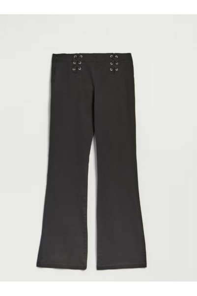 NO BRAND Pantaloni lungi negri din bumbac elastic, evazați, Tieing House 36