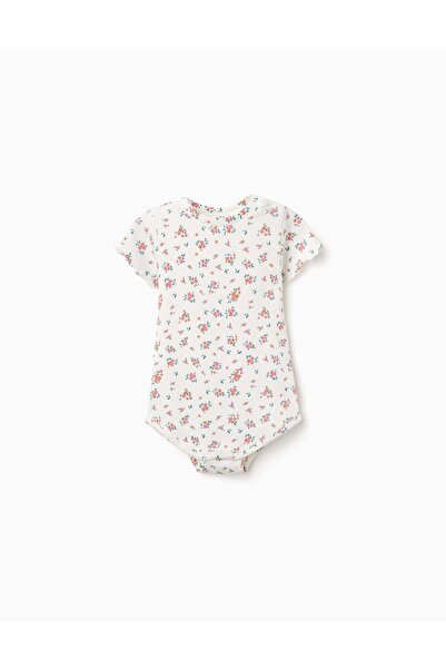 Ziddy Ribbed Bodysuit With Floral Pattern For Baby Girls, Light Beige