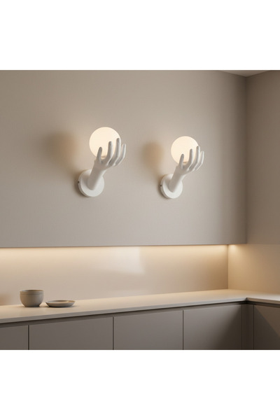 Alessandro DESIGN Aplica LED Decorativa MANO, 15x30cm, 1xE27, Sticla si Resina, Alb