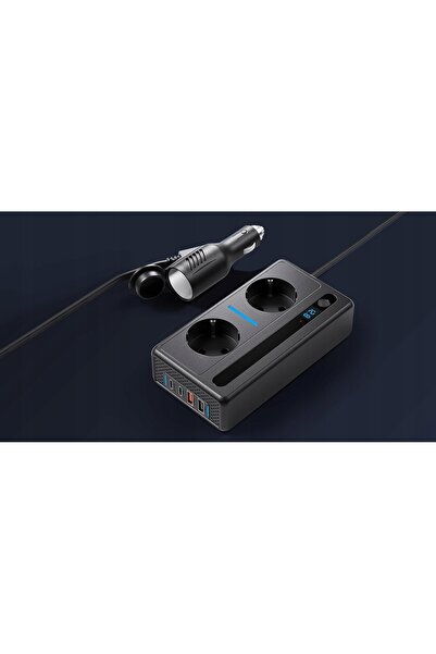 NO BRAND Invertor auto de putere 12V la 220V 300W pentru Laptop USB-C PD Negru