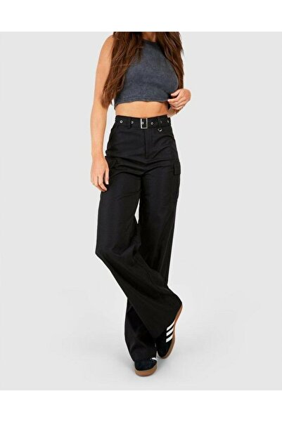NO BRAND Pantaloni cargo simpli clasici cu buzunare lungi, curea boohoo 40