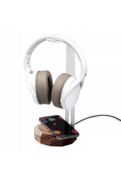 BewooDesign Suport pentru căști cu încărcător Qi 15W - Alb - Stejar