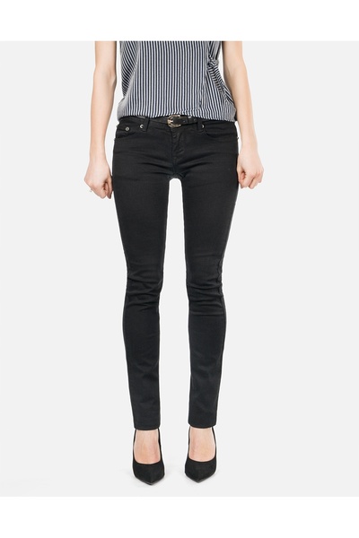 NO BRAND Blugi negri cu talie înaltă, elastici, skinny, de damă + curea 740 76cm
