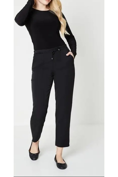 NO BRAND Pantaloni negri clasici, cambrati, cu închidere cu șnur, buzunare, D...