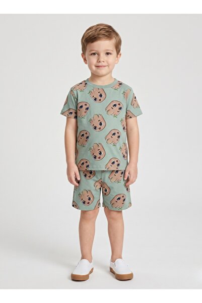 Babyqlo Boys Sage Cartoon Print Shorts Set