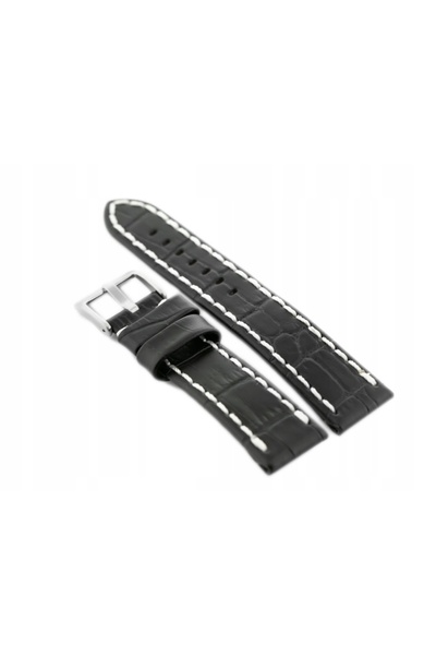 NO BRAND Curea de ceas din piele W49 - Negru/Alb - 22mm