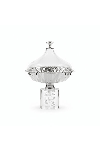 AKDC Acrylic Footed Silver Candy Bowl with Acrylic Dome Lid - 20×15 cm