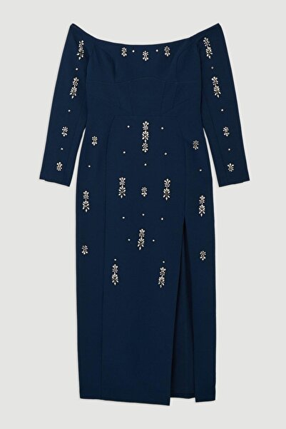 NO BRAND Rochie midi bleumarin cu detaliu la umăr Karen Millen 42