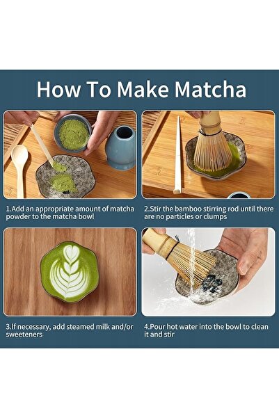 NO BRAND Set Matcha 4-în-1 – tel de bambus + 2 lingurițe + suport ceramic