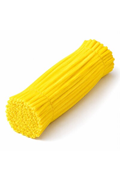 Çınar Çiçekçilik & Malzeme 100 Adet 8mm Koyu Sarı Şönil 30cm, Tüylü Peluş Kad...