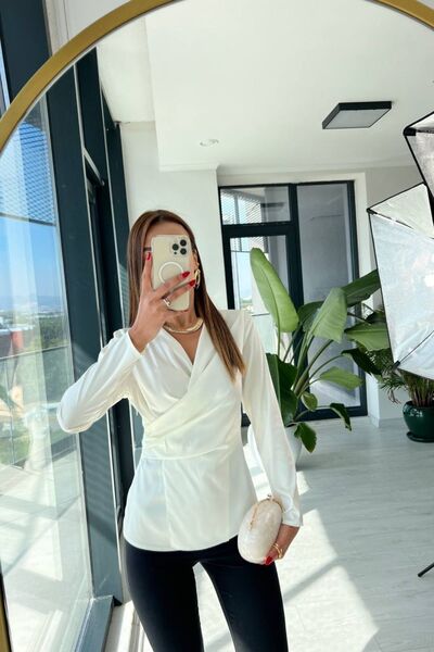 FWB Ekru Lüks Kalite Saten Bluz