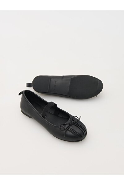 NO BRAND Balerini clasici din piele neagră, tip slip-on, cu fundă, mărimea 37