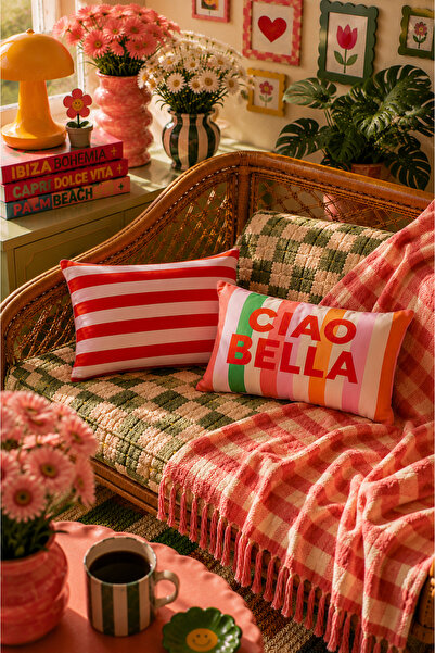 SasoHome Vintage Retro Çizgili Dekoratif 30x50 Kırlent Kılıfı Seti 2'li | Renkli Modern Boho Tasarım