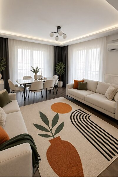 VOPTEKS Renkli Halı Salon Halısı Makinede Yıkanabilir Kaymaz Taban Halı