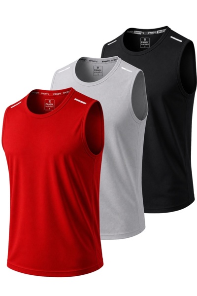 pandy 3-pack Quick Dry Breathable Athletic Technical Athlete Zero Sleeve T-shirt