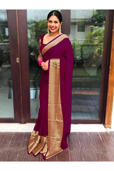 MYSMAR Wine Blooming Georgette Saree with Blouse Piece - PMM11002 | Wine