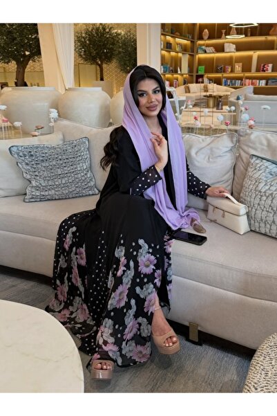 Classy She Chiffon polka dot print patchwork Abaya (without headscarf)