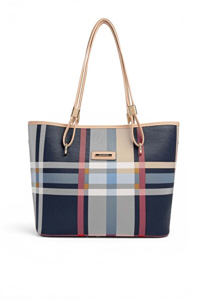 Silver Polo Navy Blue - Tan Plaid Women's Shoulder Bag Sp1282